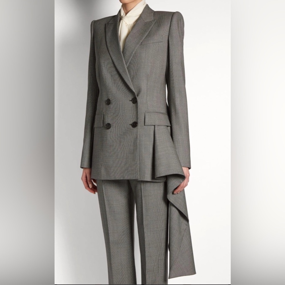 Alexander McQueen Asymmetrical Draped Gray Blazer